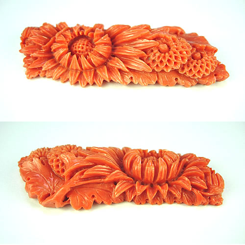 本珊瑚　菊　極上細工彫　14g　ジュエリールース dc577 画像