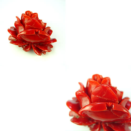 血赤珊瑚　32×29mm 薔薇彫　ジュエリールース de166 画像