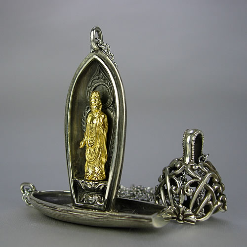 銀製（k24GP・古美）　菩薩　携帯仏壇