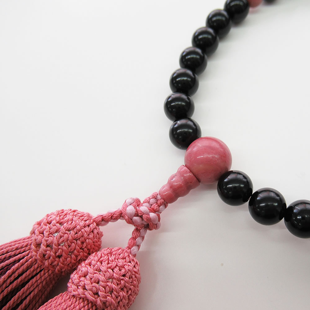 天然ジェット　ピーモンタイト仕立正絹房　女性用数珠（念珠） jn4832 画像