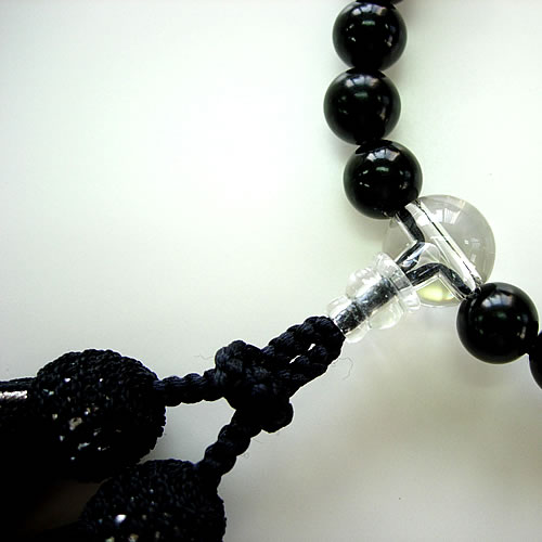 天然ジェット　水晶仕立正絹房　女性用数珠（念珠） jn6932 画像